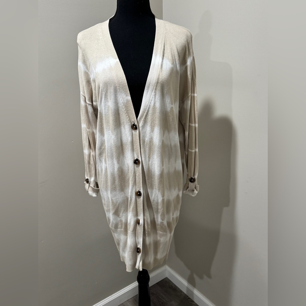 Sanctuary WOMENS Button-Up Cardigan neutral aesthetics Tie-Dye  BoHo Large‎